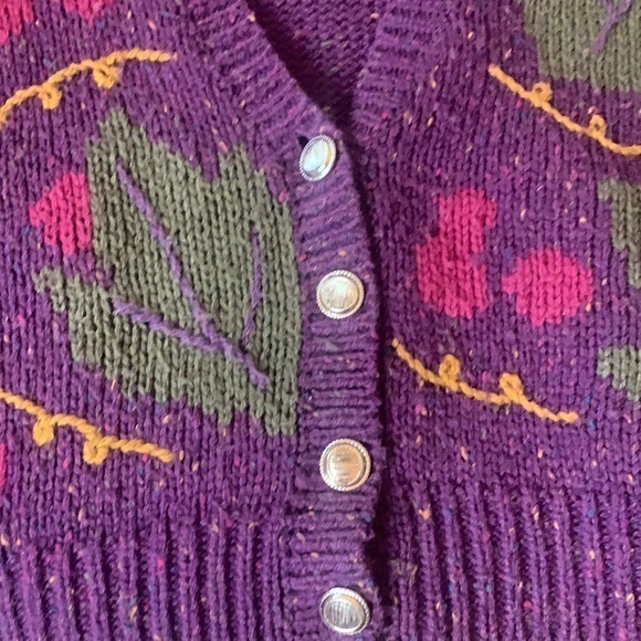P.S. Sport Vintage Purple/Green 4- Button V-Front Cardigan Sweater, Small Petite - Picture 7 of 11